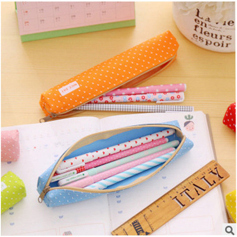 Wholesale Long Polka Dot Canvas Pencil Case
